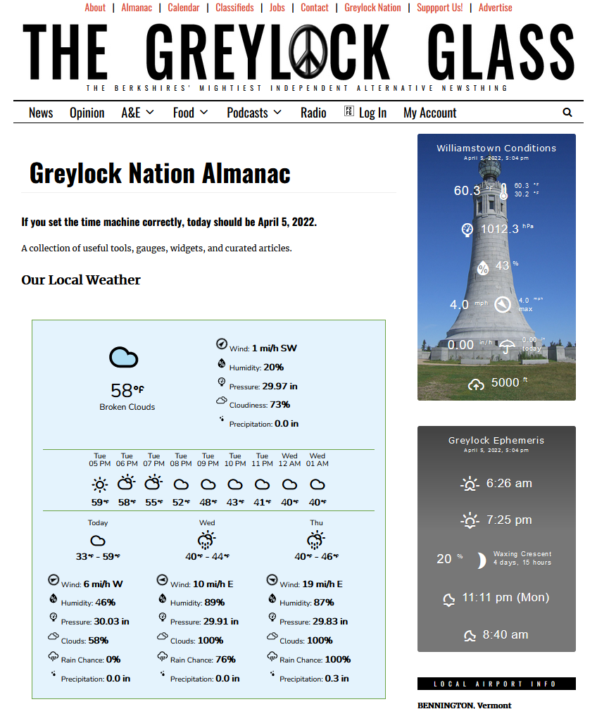 Greylock Glass Almanac with OWM Weather