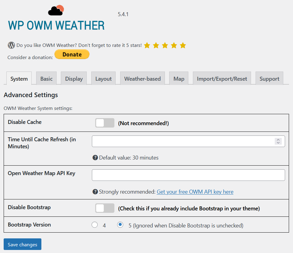 OWM Weather System Settings